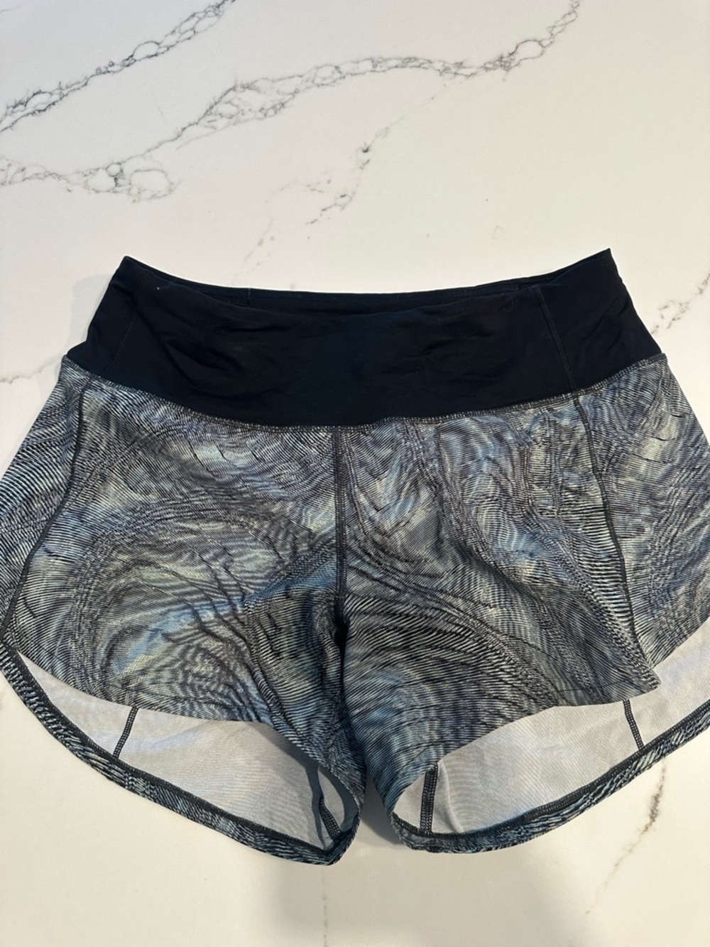 lululemon athletica Black Waistband Gray Swirl Running Shorts